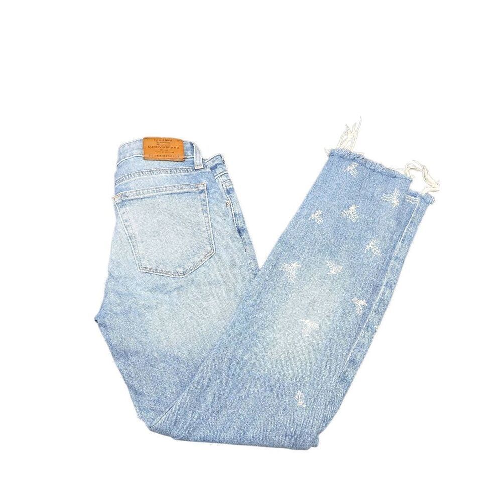 Lucky Brand Mid-Rise Lolita Skinny Jeans with Embroidered Daisies Light Wash Wom